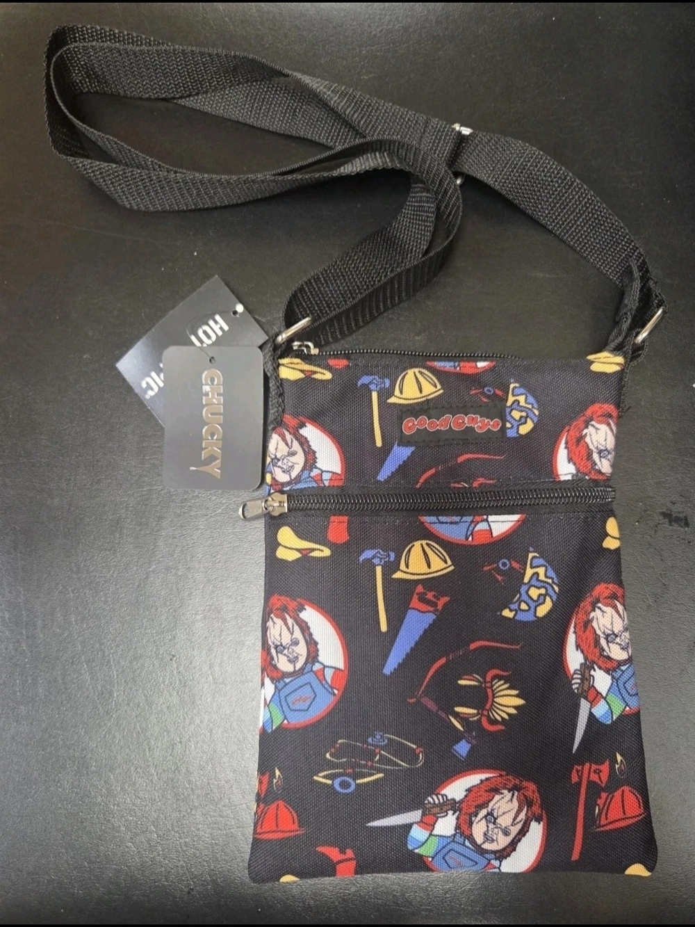 Child's Play CHUCKY Good Guys Halloween Black Passport Crossbody Bag NWT